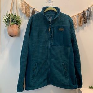 L.L Bean teal grid fleece jacket